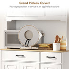 Buffet haut cuisine armoire de cuisine avec 6 portes 2 tiroirs plan de travail étagères réglables 94x39,5x175,2cm blanc-4