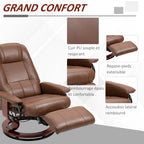 Fauteuil relax inclinable repose-pieds réglable pivotant 360° piètement bois revêtement PU respirant et doux marron-5
