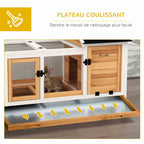 Clapier cage à lapins rongeurs sur roulettes 2 portes verrouillables - 108 x 58 x 73,5 cm bois massif jaune-5