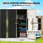 Abri de Jardin en Métal 1,37m², Toit Incliné, 2 Portes Verrouillables, Gants, Anti-UV, 163x89x163cm, Gris Foncé-4