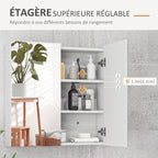 Armoire murale de salle de bain miroir placard de rangement 2 portes 3 niveaux étagère réglable 60 x 15 x 60 cm blanc-4