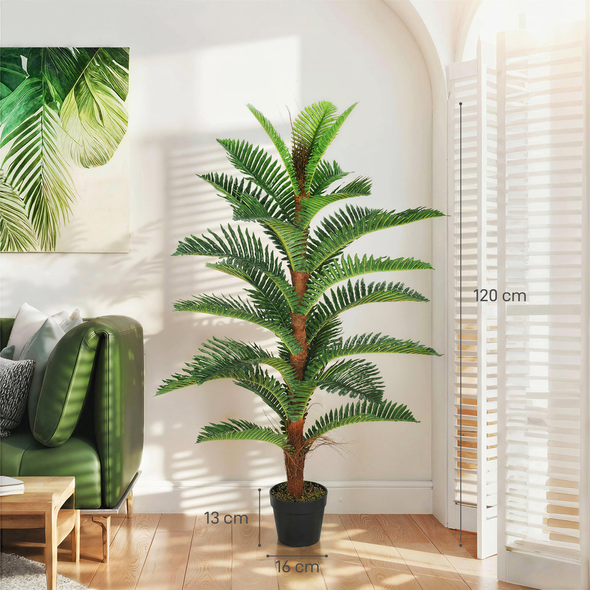 Palmier Artificiel palmier 120 cm avec 24 Feuilles en PEVA, Plante Décorative avec Pot en Plastique, Vert-2