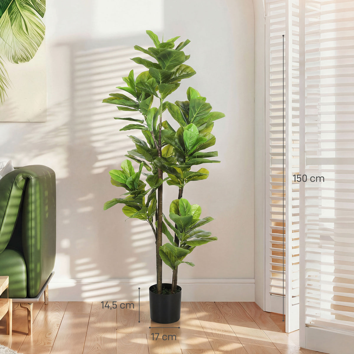 Lot de 2 plantes artificielles intérieures 150 cm, fausse plante à figuier lyre avec pot en ciment, vert-2