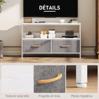 Meuble TV, meuble télé pour téléviseur jusqu'à 47 pouces avec 2 tiroirs et pieds en acier, 98 x 29 x 56 cm, gris clair-5