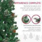 Sapin arbre de Noël artificiel 195 cm 556 branches avec 27 pommes de pin+ support pied pliable vert-6