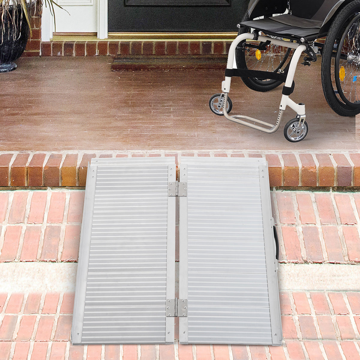 Rampe de fauteuil roulant antidérapant pliable en aluminium avec bordures charge max. 270 Kg 91 x 74 cm-1
