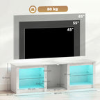 Meuble TV avec éclairage LED pour télévision jusqu'à 70 pouces, 160cm avec étagères en verre réglables, blanc-2