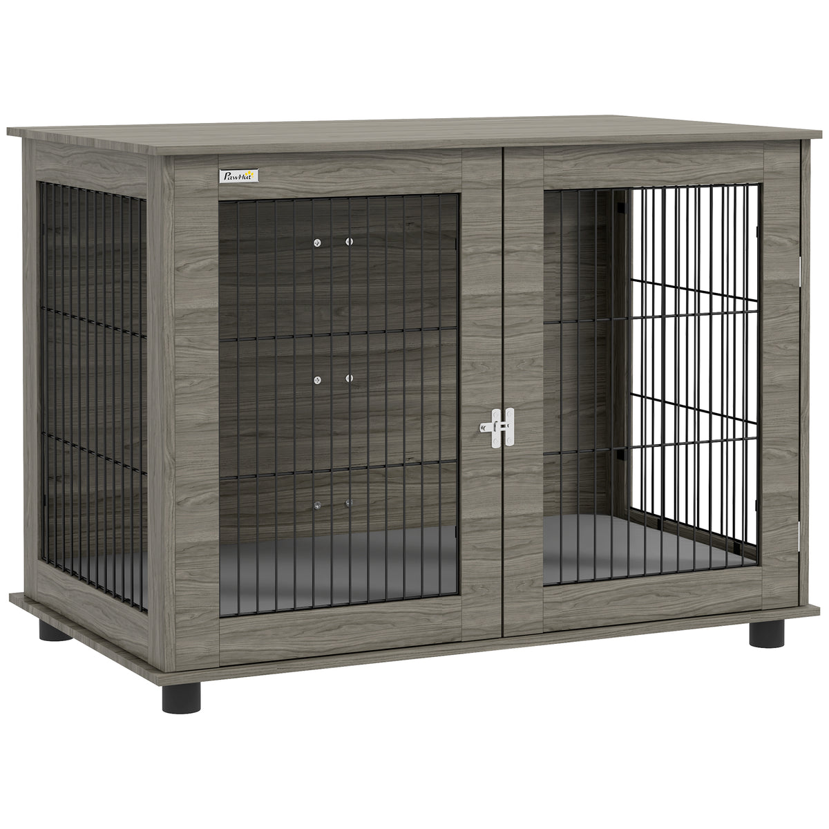 Cage pour chien 2 en 1 table d'appoint avec coussin en peluche déhoussable porte verrouillable 100 x 60 x 73,5 cm gris-0