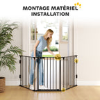 Barrière de sécurité parc enclos chien modulable pliable porte intégrée 300L max. x 74,5H cm métal PP noir-8