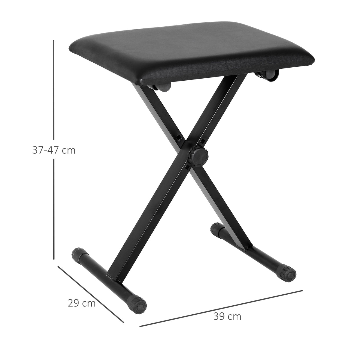Tabouret piano pliable, banc haut. réglable 37 47 cm, siège rembourré PU pieds métal antidérapants, 100 kg, noir-2