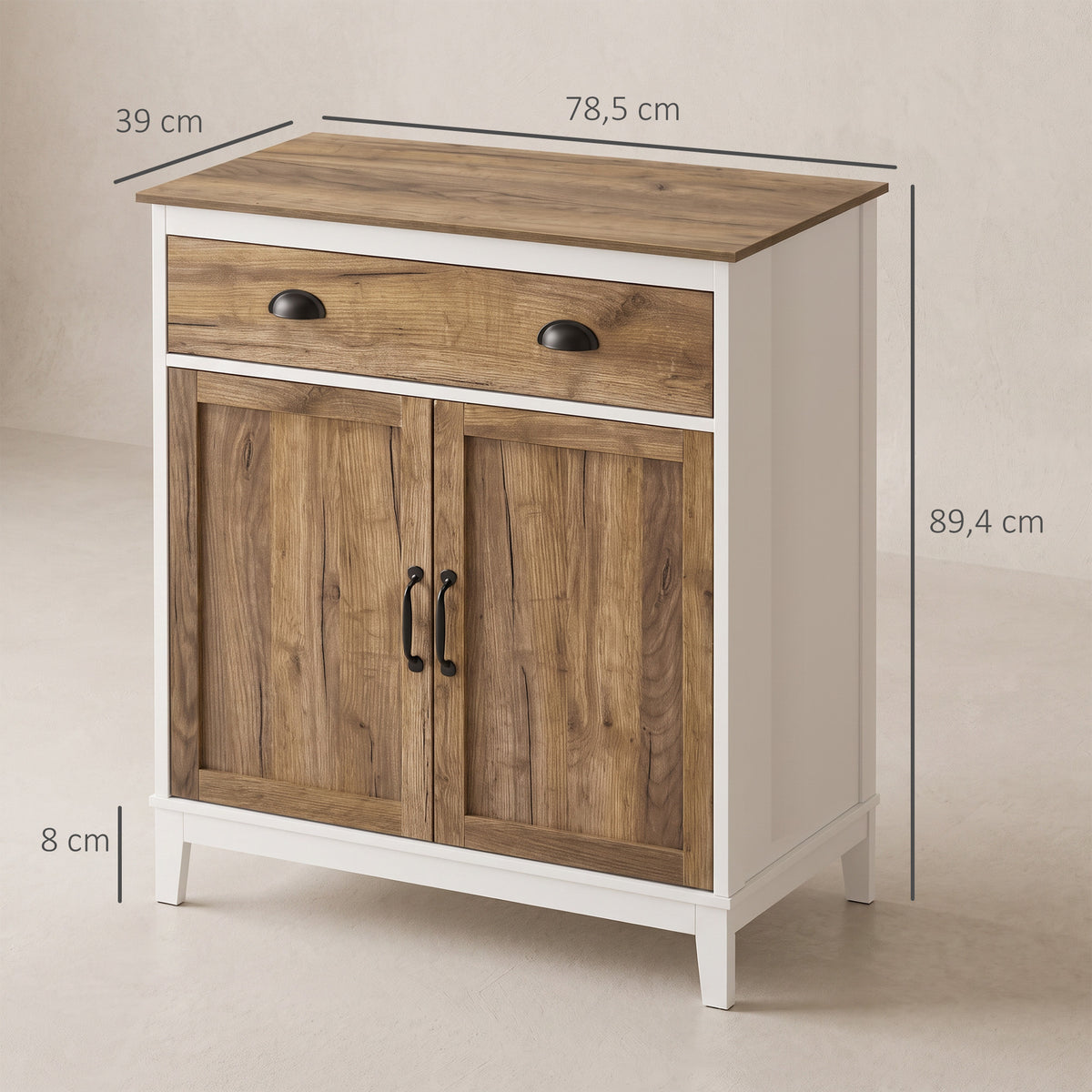 Buffet Salon, Meuble de Rangement avec 2 Portes, Tiroir, Étagère Réglable, 78,5 x 39 x 89,4 cm, Blanc et Chêne-2