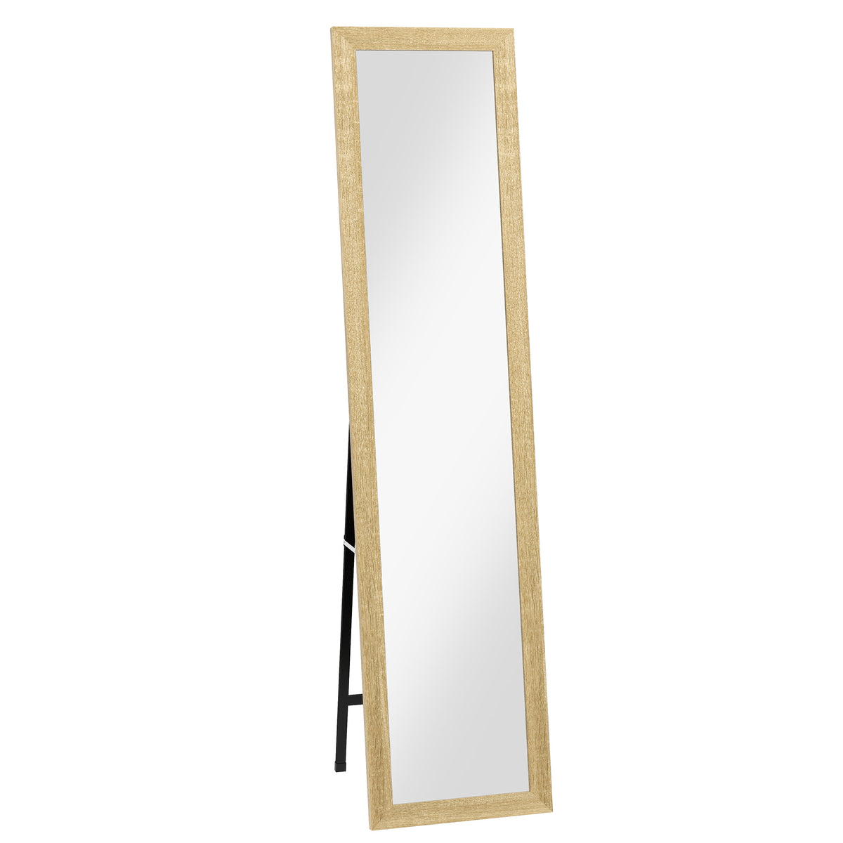 Miroir sur pied mural ou à poser rectangulaire avec cadre en bois pour salon chambre à coucher 37 x 155 cm marron clair-0