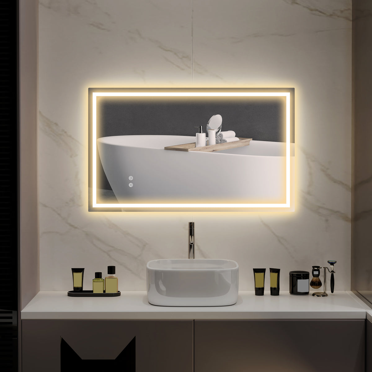 Miroir salle de bain éclairage LED miroir lumineux salle de bain mural interrupteur tactile lumière 3 couleurs 100 x 60 cm-8