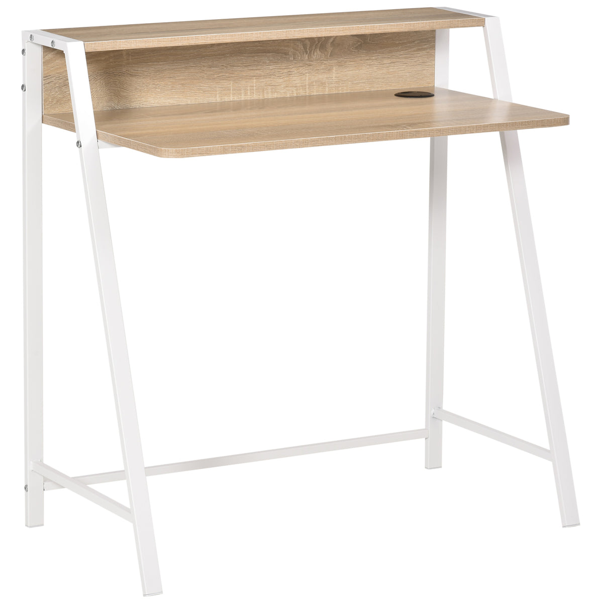 Bureau Informatique Table Ordinateur d'étude dim. 84L x 45l x 85H cm Style Simple en Bois chêne Clair Blanc-0