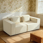 Canapé 3 places en velours côtelé, canapé rembourré, larges accoudoirs, 2 coussins, pas de montage, 202x90x76cm, beige-1