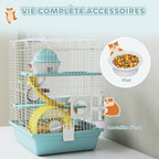 Cage hamster, cage rongeur à 3 niveaux, avec roue d'exercice, tunnel de jeu, gamelle, cabane, 34,5 x 27,5 x 41 cm, bleu-5