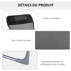 Bain de soleil transat chaise longue inclinable pliable avec oreiller dossier réglable sur 5 niveaux noir-4