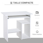 Bureau d'ordinateur, bureau avec rangement, plateau pour clavier et support de moniteur, 80 x 45 x 75 cm, blanc-4