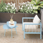 Lot de 2 tables basses de jardin, tables d'appoint gigognes triangulaires, cadre en acier patins ajustables bleu clair-6