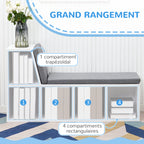 Bibliothèque banc 2 en 1 avec 5 compartiments de rangement et 2 coussins 108 x 30 x 60 cm blanc gris-4