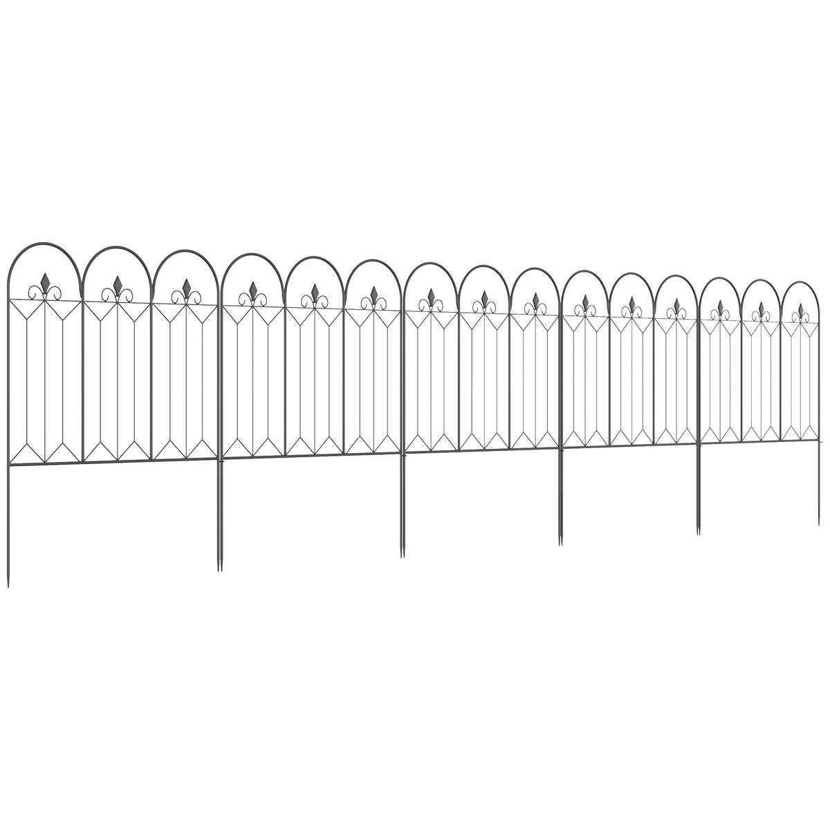 Lot de 5 clôtures de jardin décoratives en métal avec ornements 305 x 79,5 cm noir-0