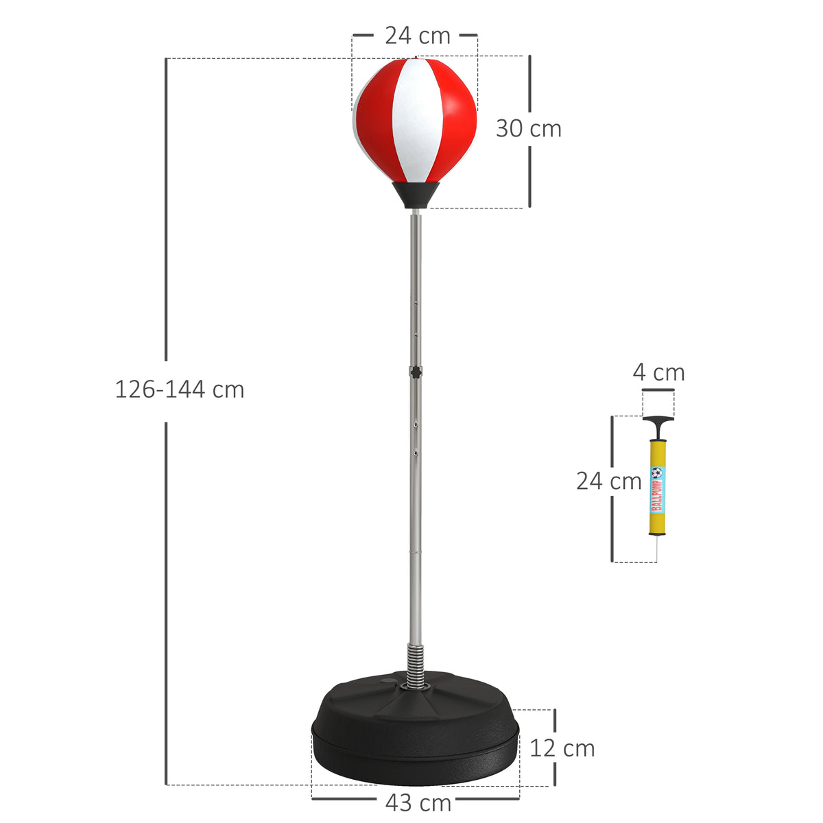 Sac de Frappe sur Pied Punching ball sur pied réglable en hauteur 126-144 cm avec gants, pompe et base de lestage-2