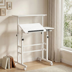 Bureau Assis-Debout, Bureau Réglable en Hauteur 70 x 60 cm, à Roulettes avec Plateau Inclinable, 70x60x70,5-120cm, Blanc-1
