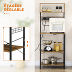 Étagère de cuisine support pour micro-ondes avec 2 chargeurs USB et 2 prise de courant, 5 crochets et étagère réglable-4
