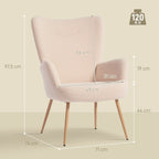 Fauteuil salon, fauteuil d'appoint rembourré en tissu bouclette avec haut dossier et accoudoirs, 71x74x97,5cm, beige-2