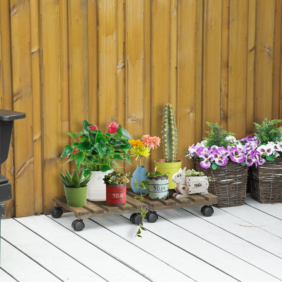 Lot de 2 supports pour plantes carrés porte plante à roulettes support pour pot de fleurs, pour intérieur et extérieur-1
