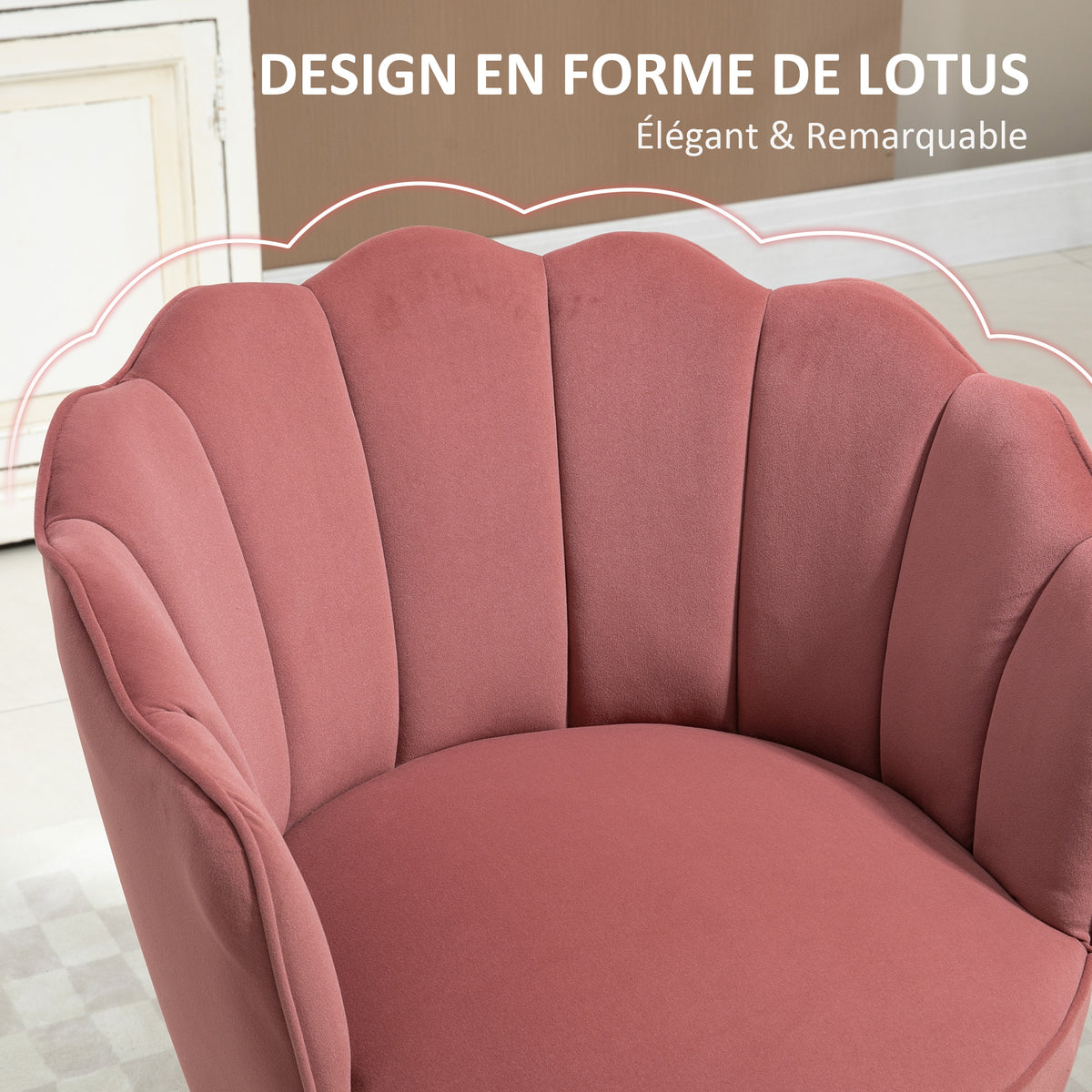 Fauteuil Coquillage Fauteuil de Salon Chambre avec Dossier et Coussin Aspect Velours Pieds en Bois hévéa 66L x-3
