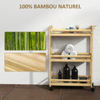 Étagère de rangement de salle de bain en bambou à 3 niveaux avec roulettes pour cuisine, salle de bain, salon - naturel-5