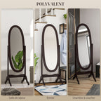 Miroir à pied ovale style shabby chic inclinaison réglable 48 x 46 x 147 cm mdf café-4