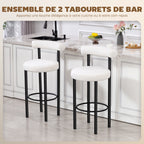 Lot de 2 tabourets de bar, chaises de bar en tissu bouclette avec dossier incurvé, repose-pieds, 50x52,5x98cm, blanc-3