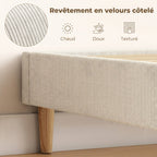 Cadre de Lit 140 x 190 cm avec Sommier, Lit Double Rembourré en Velours Côtelé, Espace de Rangement Au-Dessous, Crème-3