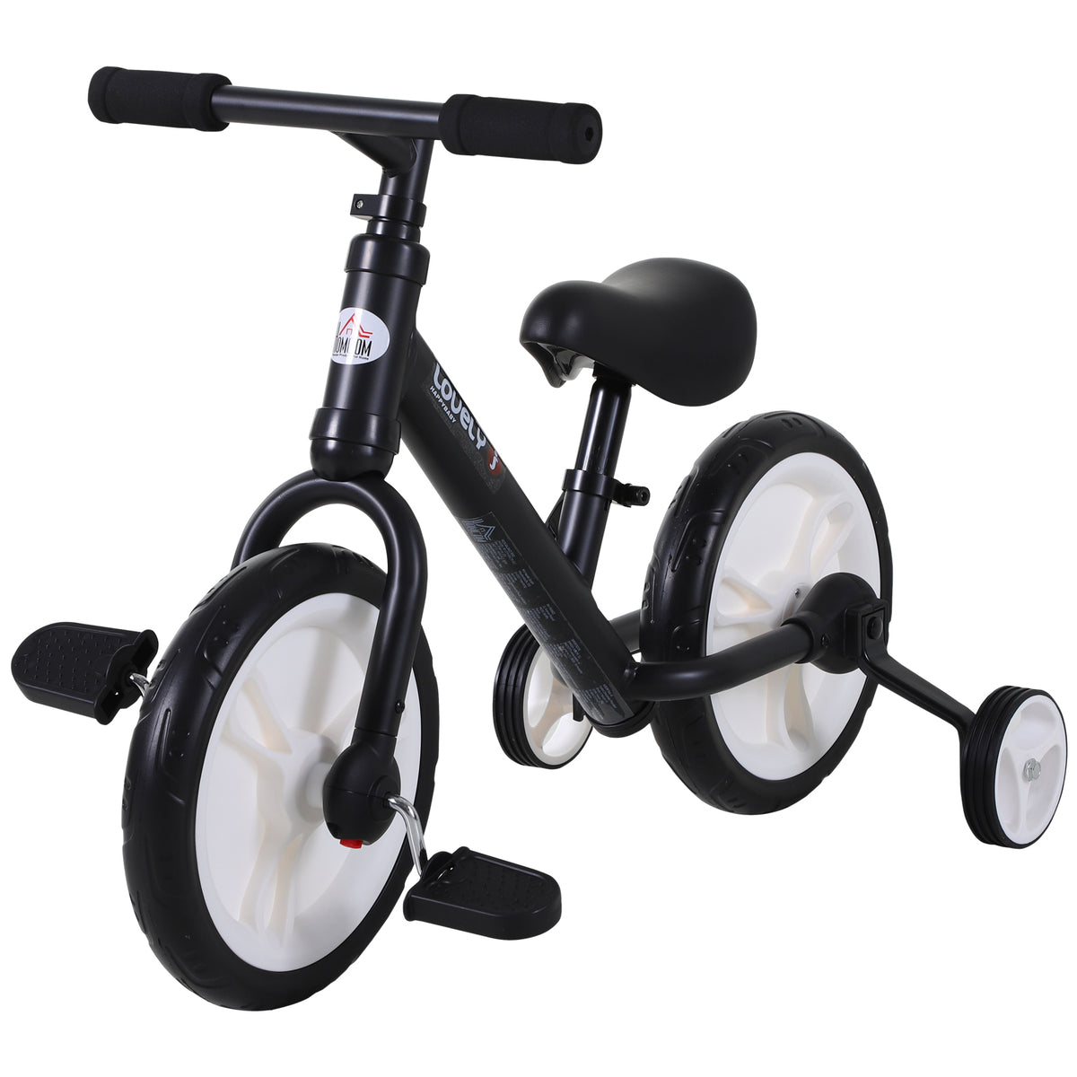 Vélo Enfant draisienne 2 en 1 roulettes et pédales Amovibles Roues 12" Hauteur Selle réglable pour enfants de 2 à 5 ans Acier Noir-0