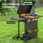Barbecue gaz 3+1 brûleurs en acier, puissance 9,5 kW, barbecue de jardin 2 grilles étagères latérales, 2 roues, noir-5