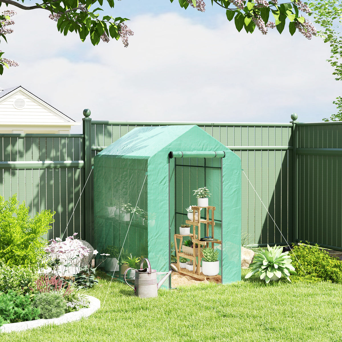 Serre de jardin PE étagère 2 niveaux, serre de balcon, bâche renforcée 140 g/m², châssis en acier, 186x120x190cm, vert-9