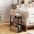 Table d'appoint table de chevet avec étagère à deux niveaux coins arrondis 46l x 18P x 58,5H cm noyer-1