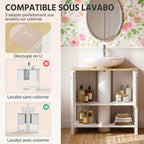 Meuble sous lavabo, meuble de salle de bain moderne avec 2 portes, étagère ouverte, découpe en U, 80 x 40 x 80 cm, blanc-3