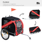 Remorque vélo pour Chien Animaux 8 réflecteurs Drapeau Barre attelage Inclus Acier Polyester imperméable Max. 30 Kg 130L x 73l x 90H cm Rouge-5