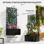 Jardinière avec treillis, bac à fleurs pour plantes grimpantes, légumes, fleurs en métal 61 x 23 x 113 cm noir-4