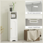 Meuble salle de bain meuble toilettes WC rangement étroit avec étagère réglable gain de place pour petits espaces blanc-7