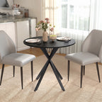 Table à Manger Ronde pour 2 Personnes avec Plateau Aspect Bois et Piètement Croisé en Acier, Noir-8