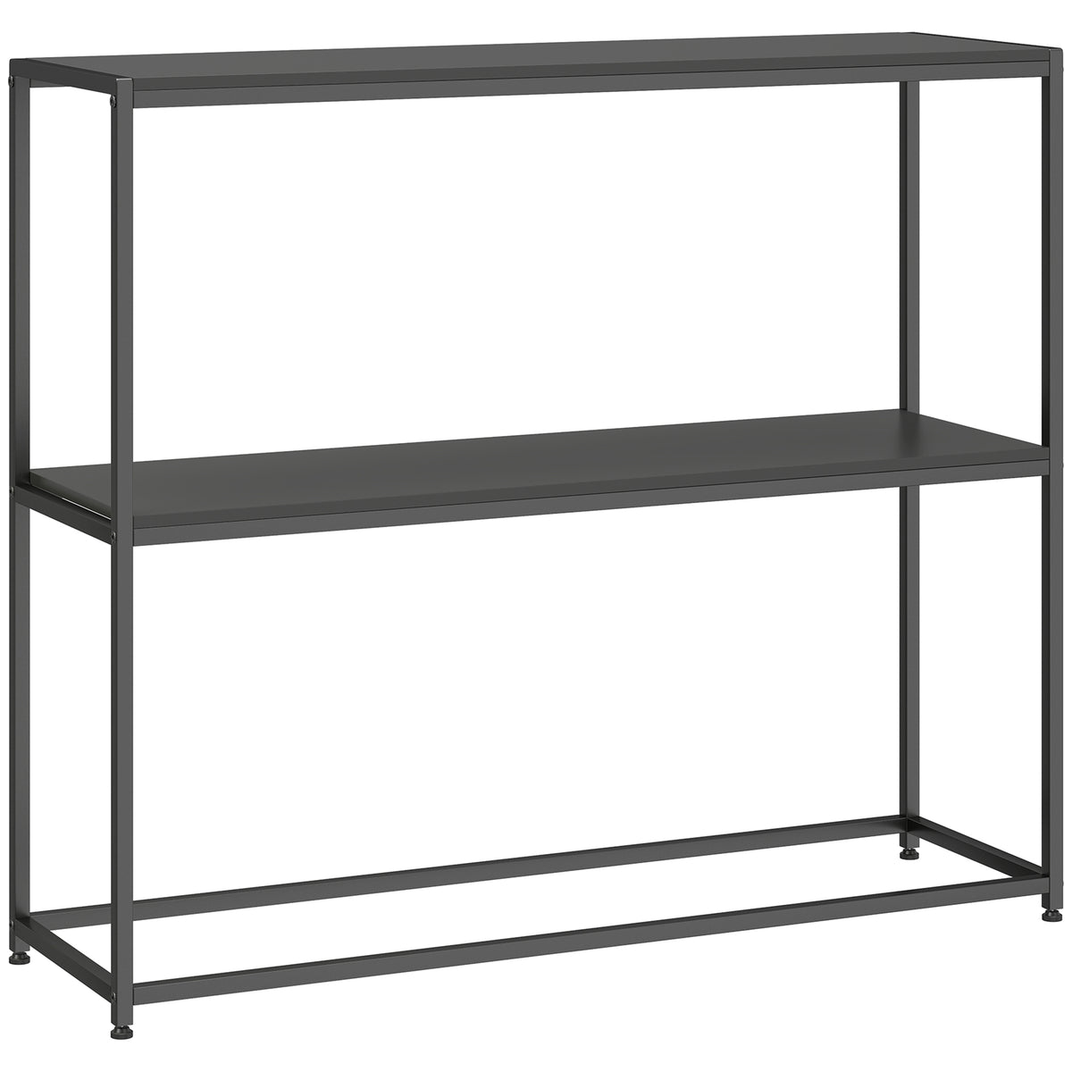 Table Console en Acier 2 Étagères Design Moderne pour Salon Entrée Couloir 100 x 30 x 87 cm Noir-0