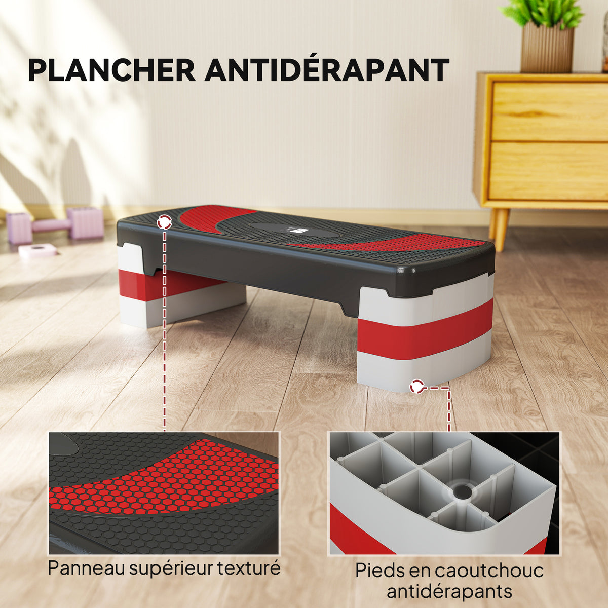 Stepper Fitness Aerobic - .fr x FFHandball - hauteur reglable surface antiderapante 80 x 31 x 20 cm noir gris clair-4