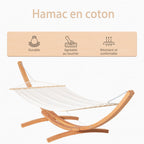 Hamac de jardin avec support en bois hamac sur pied 1 personne 3,92L x 1,2l x 1,1H m coloris crème marron-3
