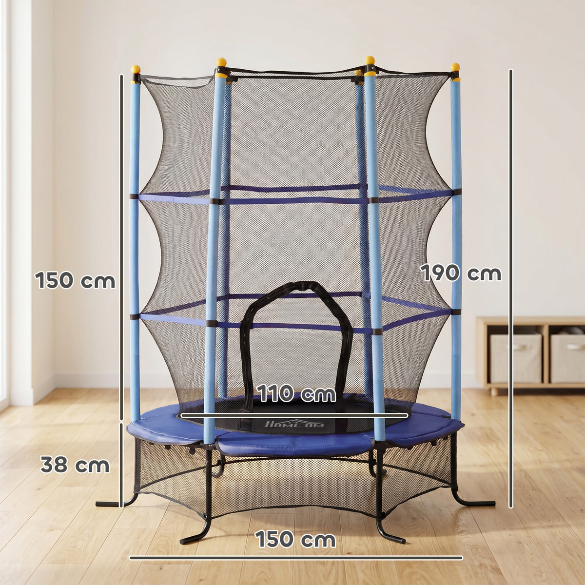 Trampoline Enfant Ø 1,63 × 1,9H m Filet de sécurité Porte zipée Couvre-Ressorts 6 poteaux rembourrés Inclus Bleu-2
