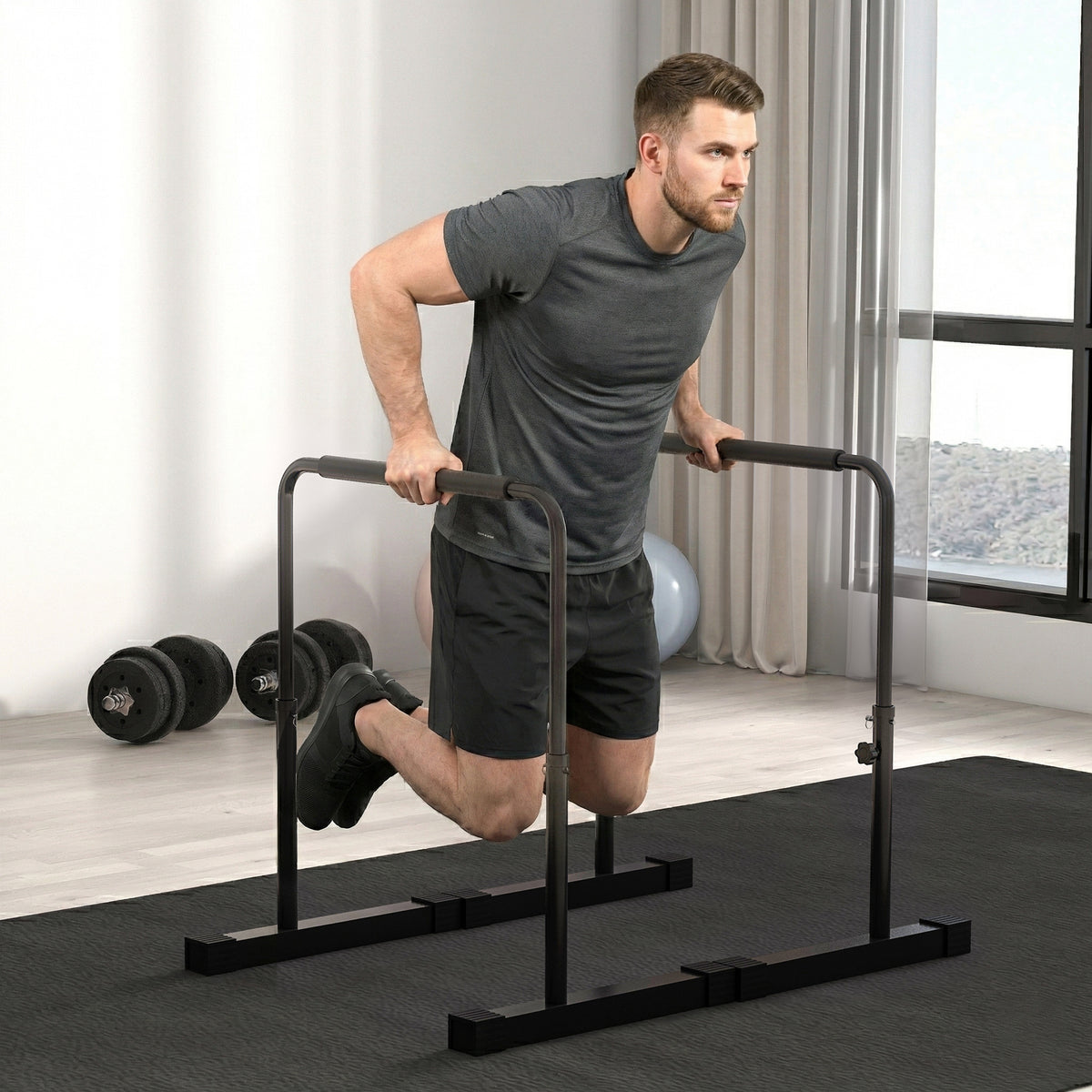 Dips barre parallèle Station de Musculation Réglable en Acier, hauteur réglables avec 4 niveaux pour Dips, Push Up, Parallettes Fitness, noir-1