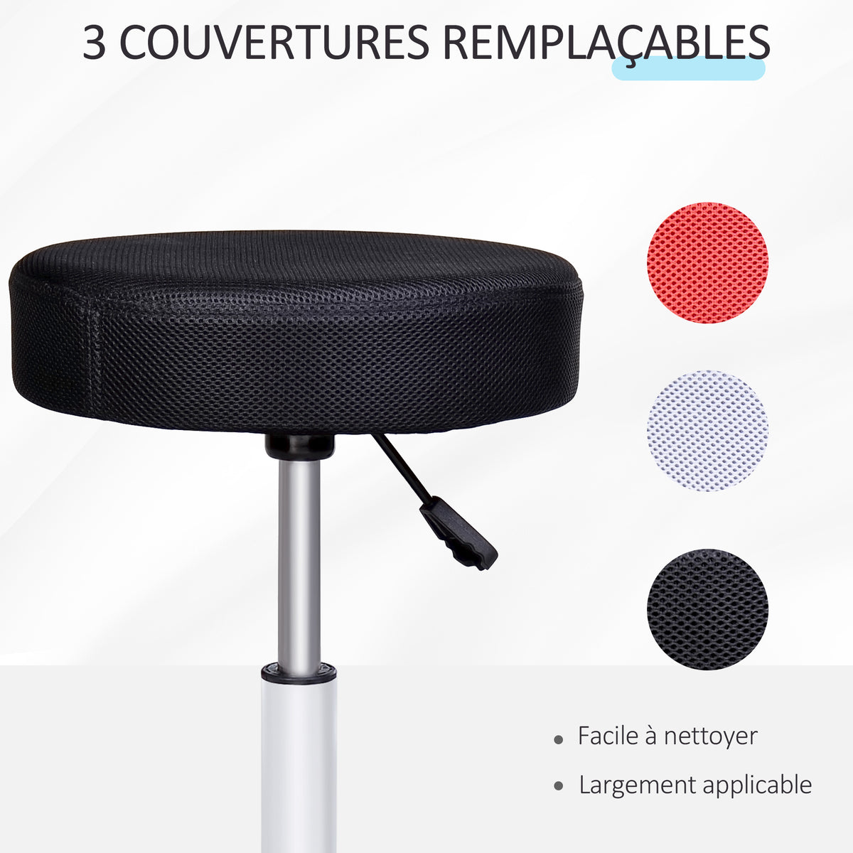 Lot de 2 tabourets de massage à roulettes reglable en hauteur pivotant avec trois couleurs de housse de protection-4